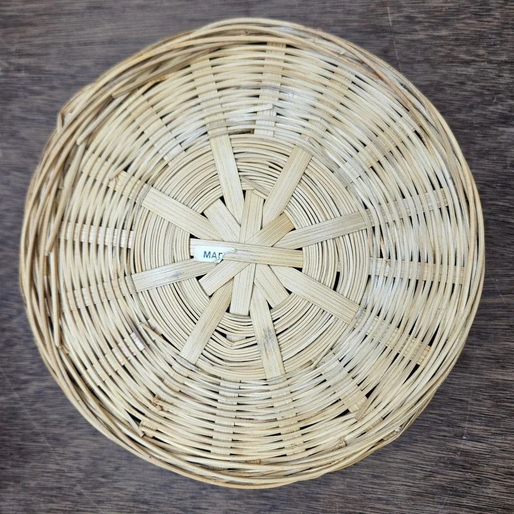 Vintage Natural Woven‎ Bamboo Round Basket Boho Farmhouse Fruit Bowl 8.5 Inch